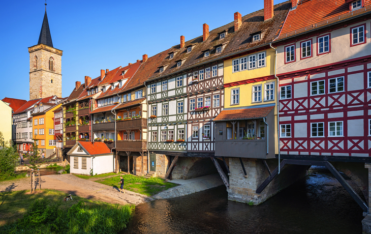 Erfurter Altstadt mit der berühmten Krämerbrücke in Thüringen, Deutschland